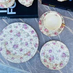 24 piece Tea Set Cream Floral Garden