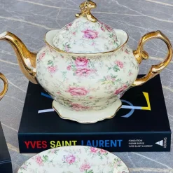 24 Piece Tea Set Cream Pink Rose