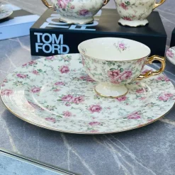 24 Piece Tea Set Cream Pink Rose