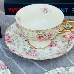 24 Piece Tea Set Cream Pink Rose