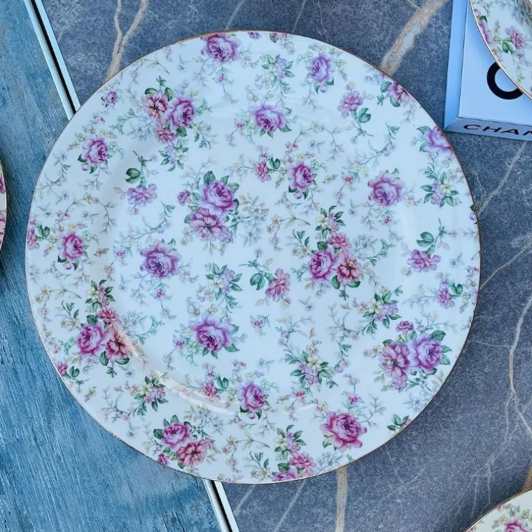 24 Piece Tea Set Cream Pink Rose