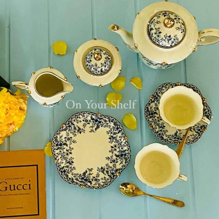 31 Piece Tea Set Small Blue Floral