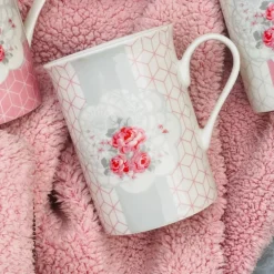 Pink & Grey Floral Mugs (set of six)