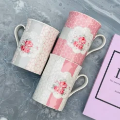Pink & Grey Floral Mugs (set of six)
