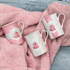 Pink & Grey Floral Mugs (set of six)