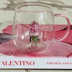 Pink Tulip Charm Glass Mug (Single Piece)