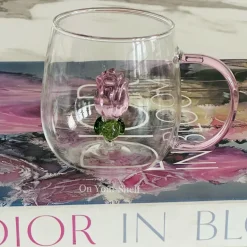 Pink Tulip Charm Glass Mug (Set Of Six)