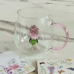 Pink Tulip Charm Glass Mug (Set Of Six)