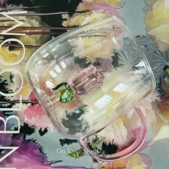 Pink Tulip Charm Glass Mug (Single Piece)