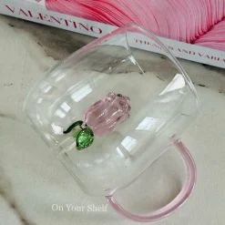 Pink Tulip Charm Glass Mug (Single Piece)
