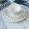 Porcelain 24 Piece Plate Set Black Polka Dot