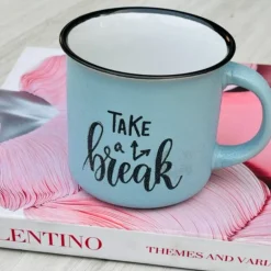 Quotation Mug “Take A Break” In Blue (Single Piece)