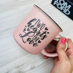 Quotation Mug “Two Hearts One Love” In Pink (Single Piece)
