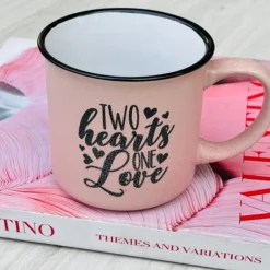 Quotation Mug “Two Hearts One Love” In Pink (Single Piece)