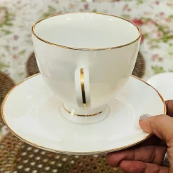 Regal Essence: White and Gold Classic Collection - Tea Cup & Saucer (single cup and single saucer)