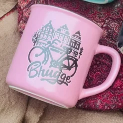 Retro Camp Mug “Brugge” In Pink (single piece)
