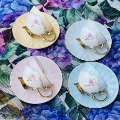 Rose Dotted Elegance: Pink Polka Tea Collection (set of six teacups and saucers)