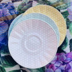 Rose Dotted Elegance: Pink Polka Tea Collection (set of six teacups and saucers)