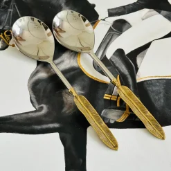 Royal Leaf Brass Serving Spoon Duo (set of two)
