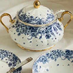 Secret Garden Blue Roses Gold Handle(75 piece dinner set for 8)
