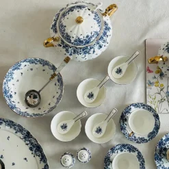 Secret Garden Blue Roses Gold Handle(75 piece dinner set for 8)