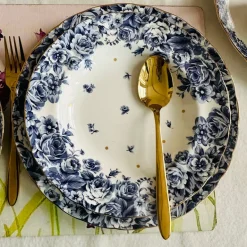 Secret Garden Blue Roses Gold Handle(75 piece dinner set for 8)