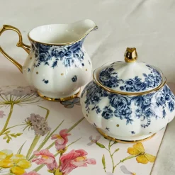 Secret Garden Blue Roses Gold Handle(75 piece dinner set for 8)