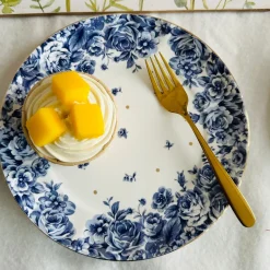 Secret Garden Blue Roses Gold Handle(75 piece dinner set for 8)