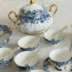 Secret Garden Blue Roses Gold Handle(75 piece dinner set for 8)