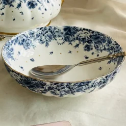 Secret Garden Blue Roses Gold Handle(75 piece dinner set for 8)