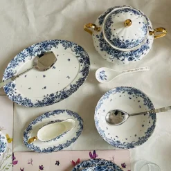 Secret Garden Blue Roses Gold Handle(75 piece dinner set for 8)