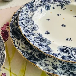 Secret Garden Blue Roses Gold Handle(75 piece dinner set for 8)