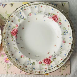 Secret Garden Pink Rose (75 piece dinner set gold handle)