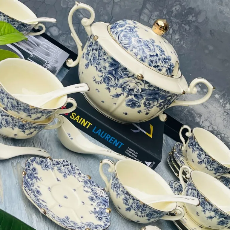 Secret Garden Soup Set Porcelain Blue Rose
