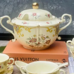 Secret Garden Soup Set Porcelain Beige & Red