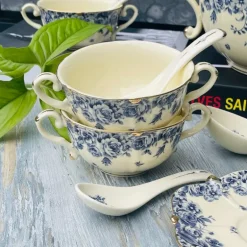 Secret Garden Soup Set Porcelain Blue Rose