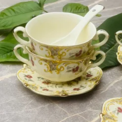 Secret Garden Soup Set Porcelain Beige & Red