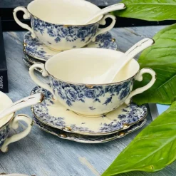 Secret Garden Soup Set Porcelain Blue Rose