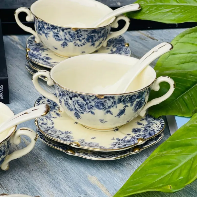 Secret Garden Soup Set Porcelain Blue Rose