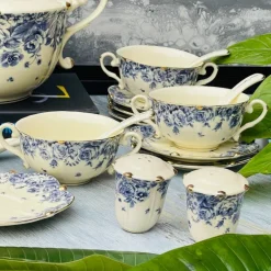 Secret Garden Soup Set Porcelain Blue Rose