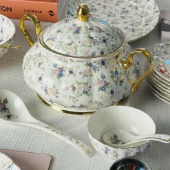Secret Garden Spring Floral Gold Handle (75 piece dinner set for 8)