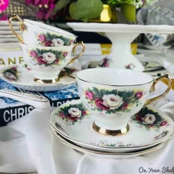 Secret Garden Tea Cups & Saucers-White & Pink Roses