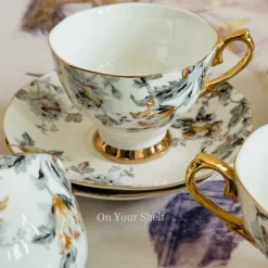 Secret Garden Winter Grey (Set Of Six Tea Cups & Saucers)
