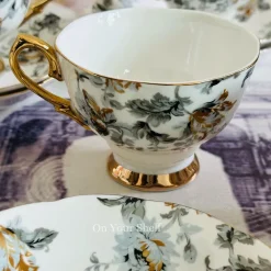 Secret Garden Winter Grey (Set Of Six Tea Cups & Saucers)