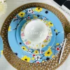 Sky Blue With Yellow Floral 18 Piece Plate Set