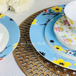 Sky Blue With Yellow Floral 18 Piece Plate Set