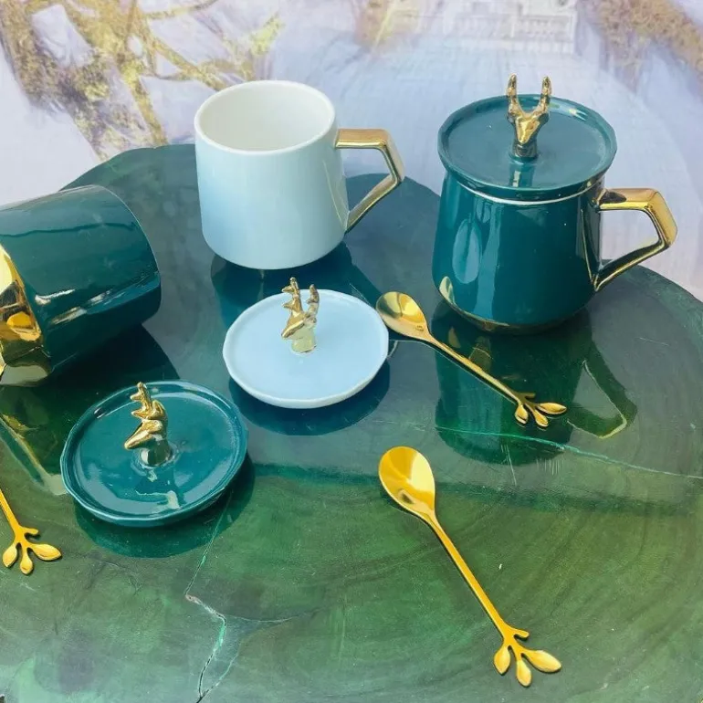 Stag Mug w/Lid & Spoon Teal Green