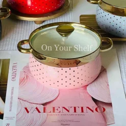 Taureen Serving Pot w/Glass Lid and Gold Polka Dots-Pink