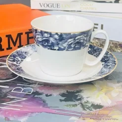 Tea Cup and Saucers Daulton Floral Blue Band Set of Six