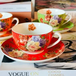 The Duchess’s Bloom In Red (set of six cups and saucers)